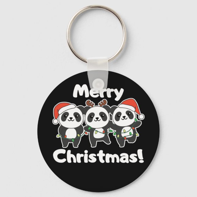 Panda Christmas Animals Pandas Merry Christmas Key Ring (Front)