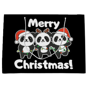 Panda Christmas Animals Pandas Merry Christmas Lar Large Gift Bag