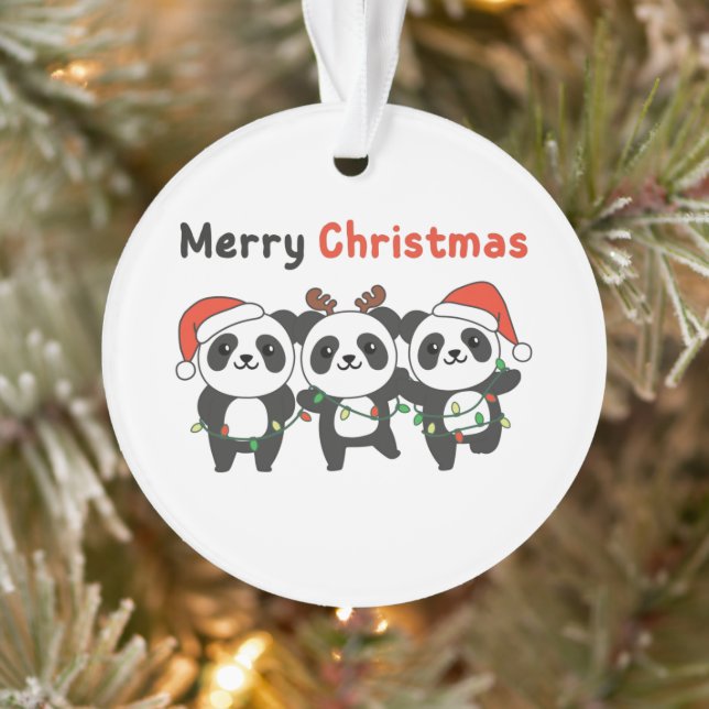 Panda Christmas Animals Pandas Merry Christmas Ornament (Tree)