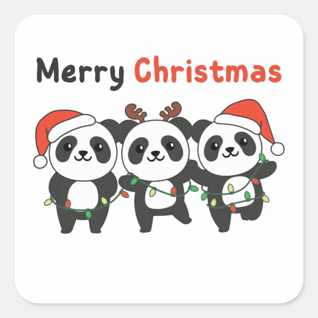 Panda Christmas Animals Pandas Merry Christmas Square Sticker (Front)