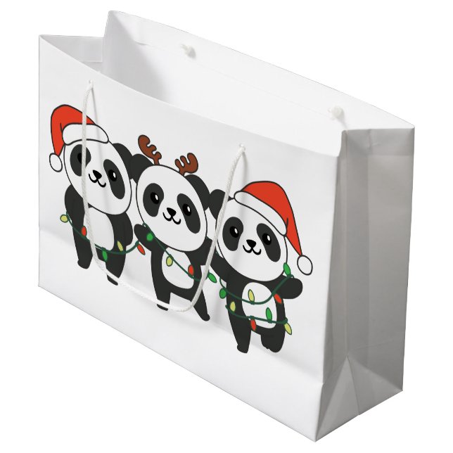 Panda Christmas Christmas Animals Cute Pandas Larg Large Gift Bag (Front Angled)