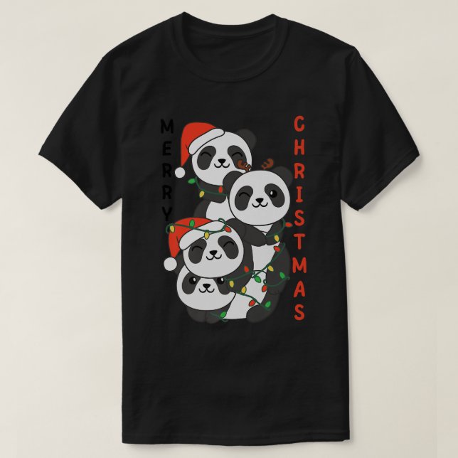 Panda Christmas Christmas Tree Animals Cute Panda T-Shirt (Design Front)