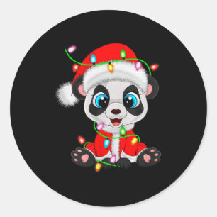 Panda Christmas Lights Santa Costume Cute Animal X Classic Round Sticker
