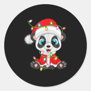 Panda Christmas Lights Santa Costume Cute Animal X Classic Round Sticker
