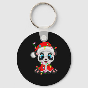Panda Christmas Lights Santa Costume Cute Animal X Key Ring
