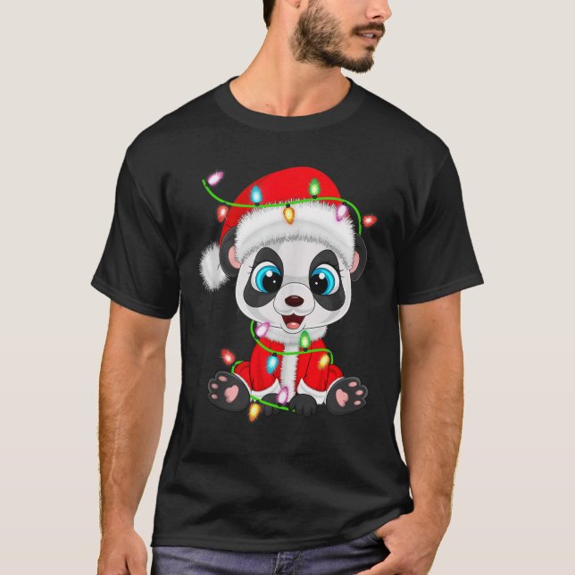 Panda Christmas Lights Santa Costume Cute Animal X T-Shirt (Front)