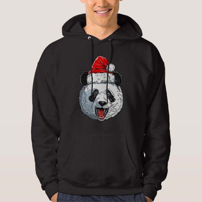 Panda Christmas Santa Hat Funny Xmas Boys Kids Gir Hoodie (Front)