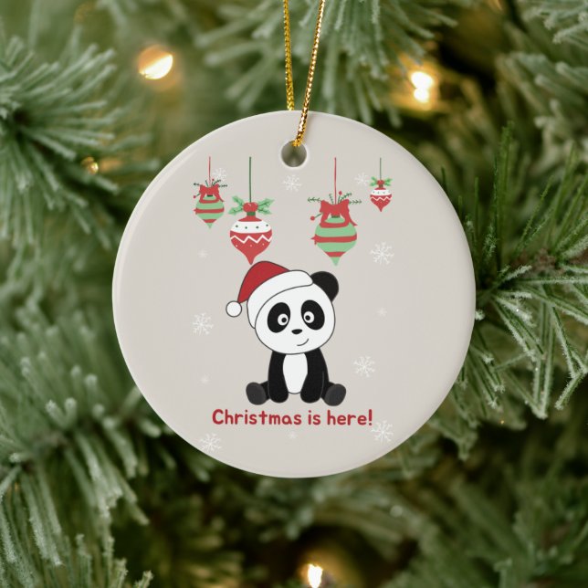 Panda Christmas Snow Winter Animals Pandas Ceramic Ceramic Ornament (Tree)