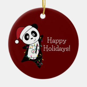 Panda Christmas Snow Winter Animals Pandas Ceramic Ornament