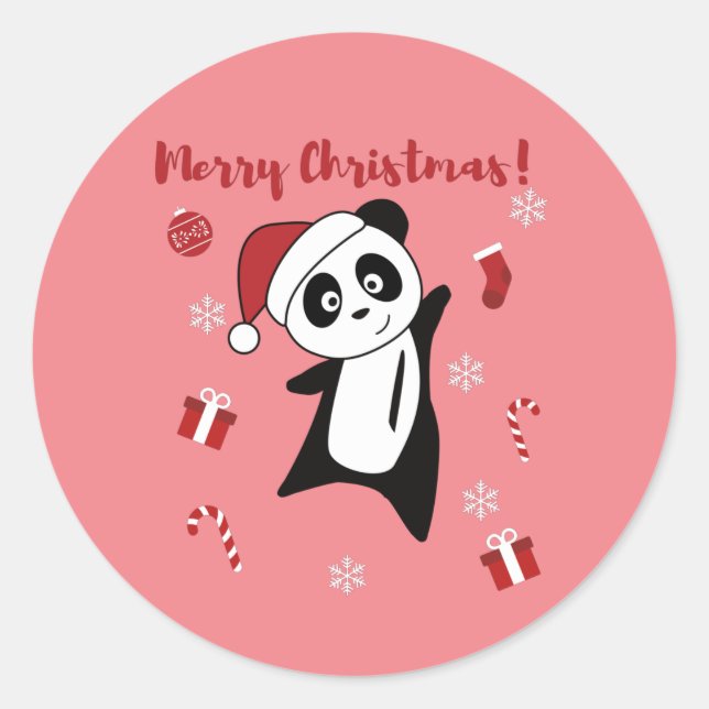 Panda Christmas Snow Winter Animals Pandas Classic Classic Round Sticker (Front)