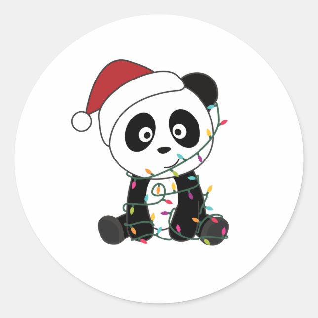 Panda Christmas Snow Winter Animals Pandas Classic Round Sticker (Front)