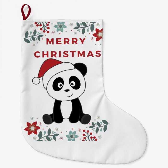 Panda Christmas Snow Winter Animals Pandas Large C Stocking (Front)