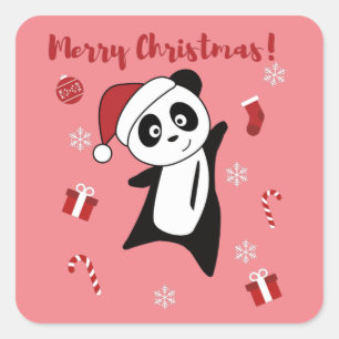 Panda Christmas Snow Winter Animals Pandas Square  Square Sticker