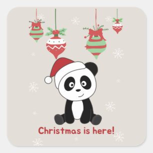 Panda Christmas Snow Winter Animals Pandas Square Square Sticker