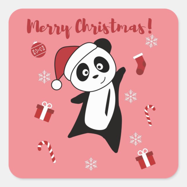 Panda Christmas Snow Winter Animals Pandas Square  Sticker (Front)
