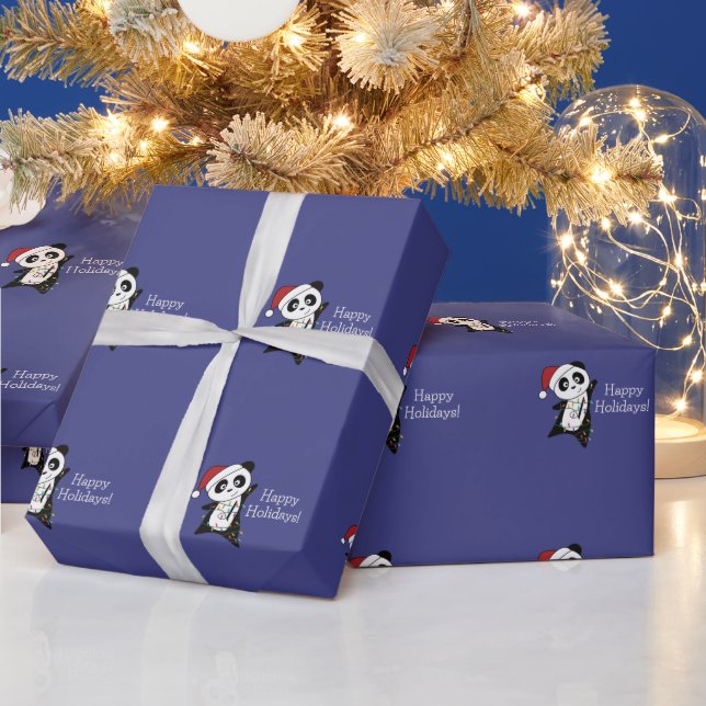 Panda Christmas Snow Winter Animals Pandas Wrappin Wrapping Paper (Holidays)