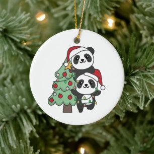 Panda Christmas Tree Christmas Animals Pandas Ceramic Ornament