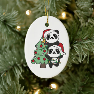 Panda Christmas Tree Christmas Animals Pandas Ceramic Ornament