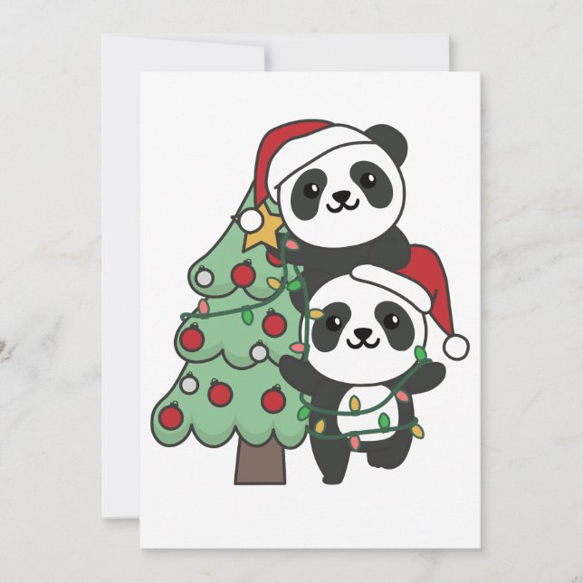 Panda Christmas Tree Christmas Animals Pandas Holiday Card (Front)