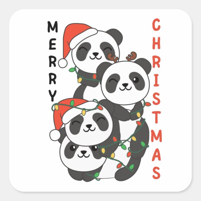 Panda Christmas Tree Christmas Animals Pandas Squa Square Sticker (Front)