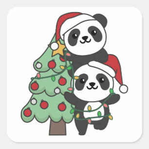 Panda Christmas Tree Christmas Animals Pandas Square Sticker