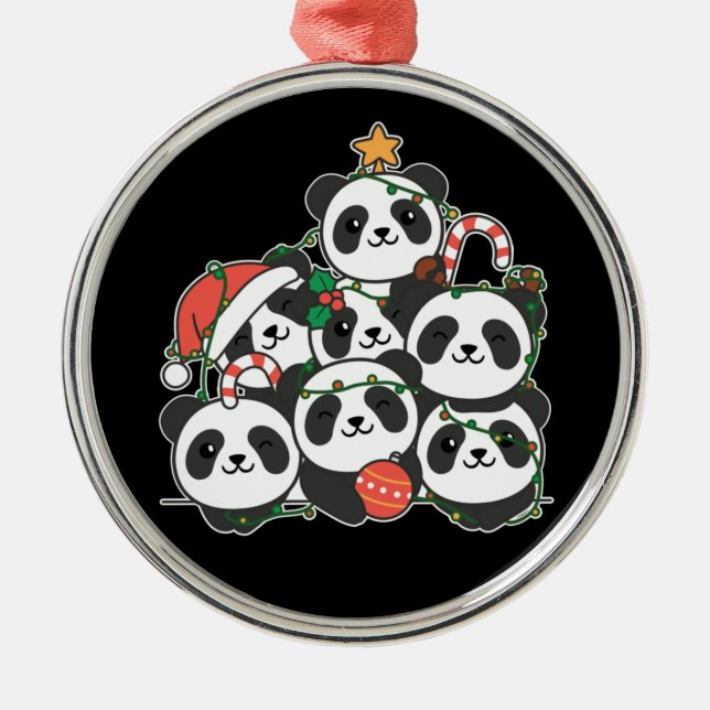 Panda Christmas Tree Funny Animal Christmas Cerami Metal Ornament (Front)