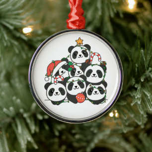 Panda Christmas Tree Funny Animal Christmas Cerami Metal Ornament