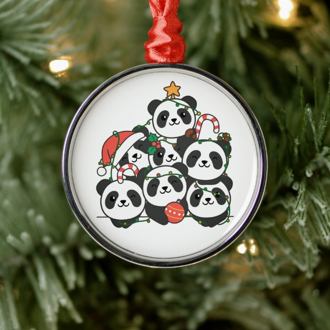 Panda Christmas Tree Funny Animal Christmas Cerami Metal Ornament (Tree)