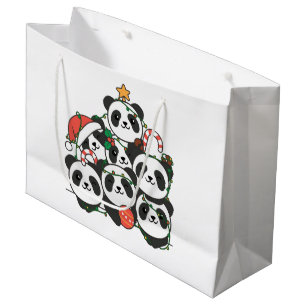 Panda Christmas Tree Funny Animal Christmas Large Gift Bag