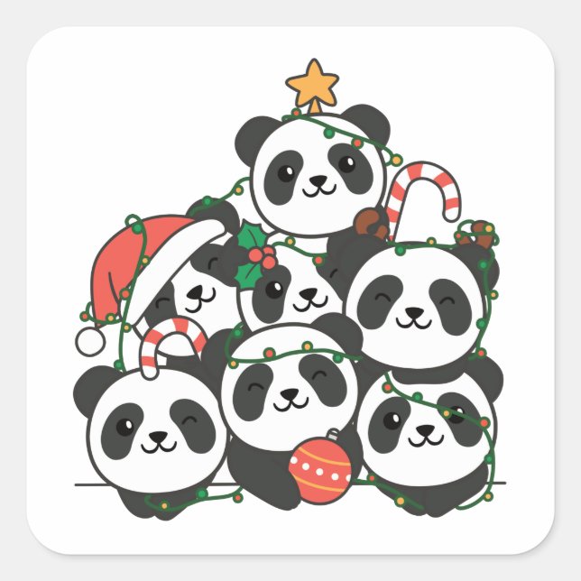 Panda Christmas Tree Funny Animal Christmas Square Sticker (Front)