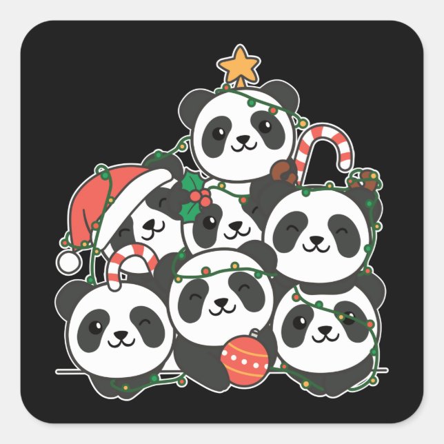 Panda Christmas Tree Funny Animal Christmas Square Sticker (Front)