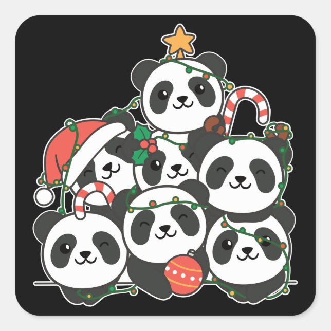 Panda Christmas Tree Funny Animal Christmas Square Sticker (Front)
