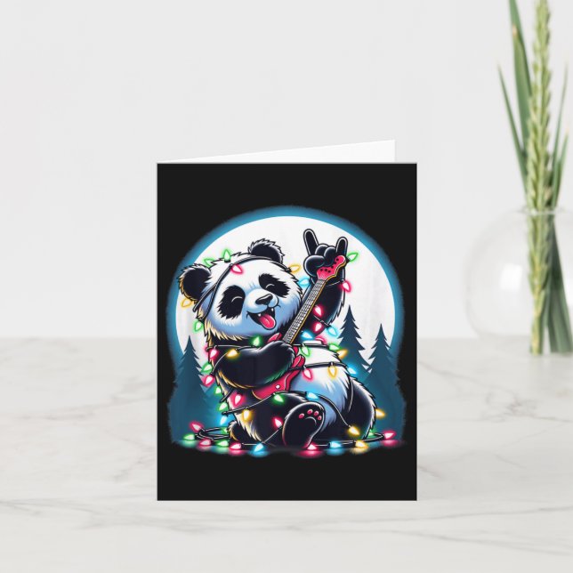 Panda Christmas Tree Lights Funny Xmas Panda Lover Card (Front)