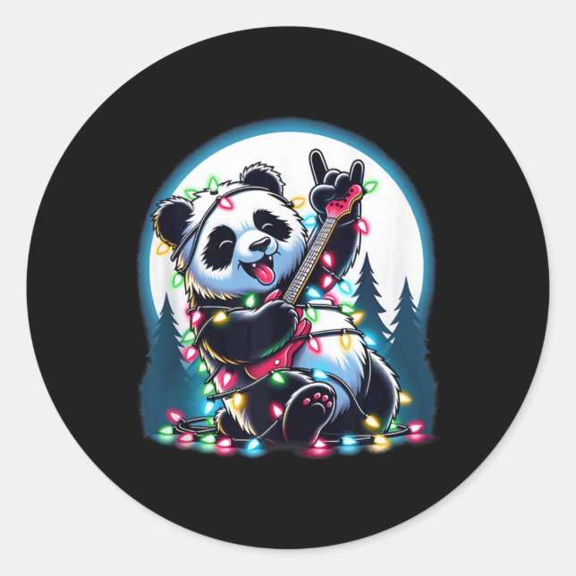 Panda Christmas Tree Lights Funny Xmas Panda Lover Classic Round Sticker (Front)