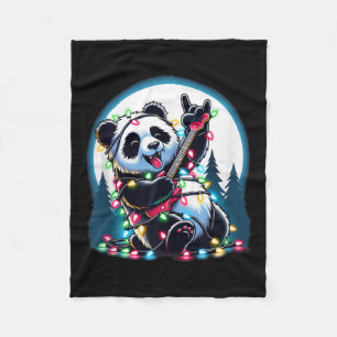 Panda Christmas Tree Lights Funny Xmas Panda Lover Fleece Blanket