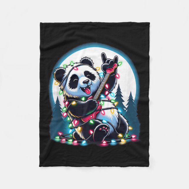 Panda Christmas Tree Lights Funny Xmas Panda Lover Fleece Blanket (Front)