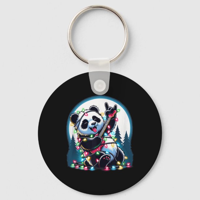 Panda Christmas Tree Lights Funny Xmas Panda Lover Key Ring (Front)