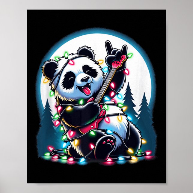 Panda Christmas Tree Lights Funny Xmas Panda Lover Poster (Front)
