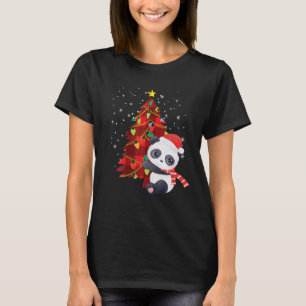 Panda Christmas Tree Lights Santa Hat Family T-Shirt