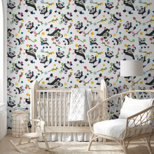Panda colourful polka dot white peel and stick  wallpaper