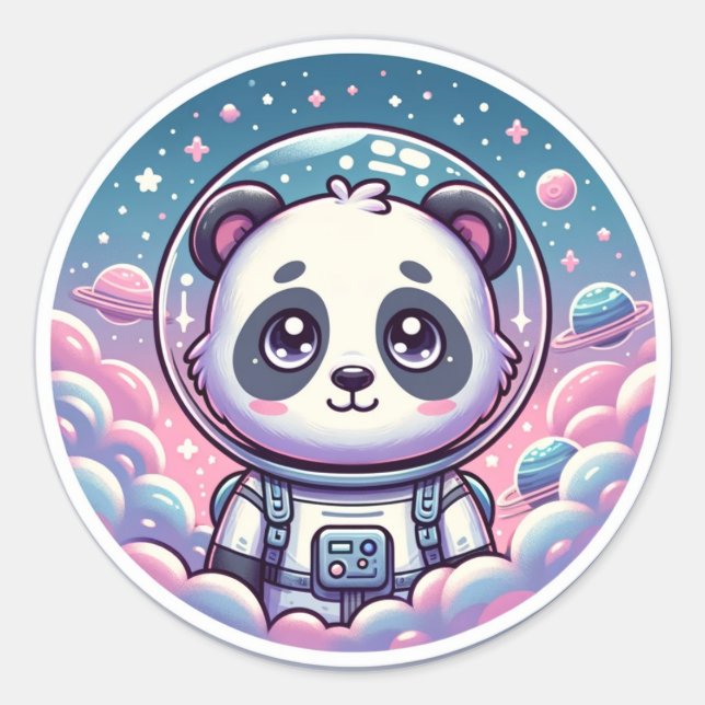 Panda Cosmic Dreamer The Space Zen Master Classic Round Sticker (Front)