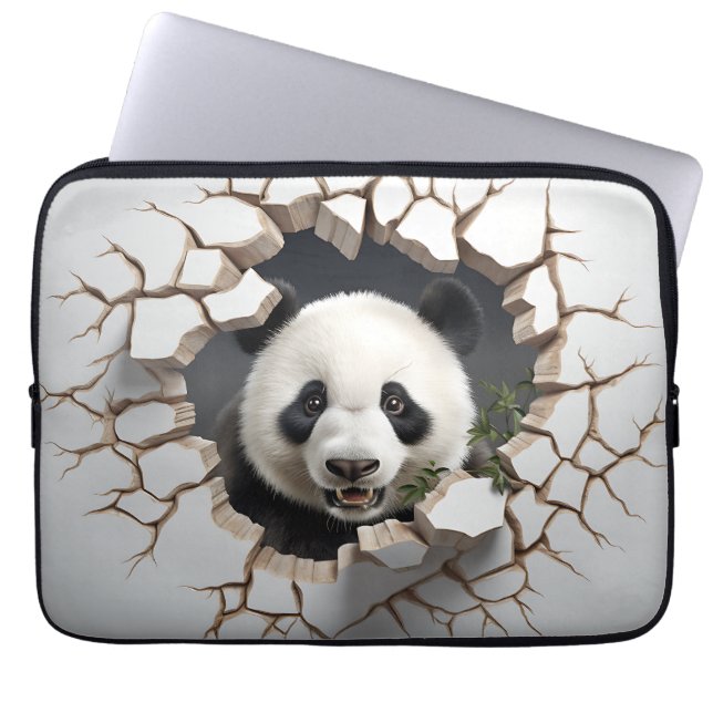 Panda Cracked Hole Art  Panda Smashed Wall 3D Laptop Sleeve (Front)