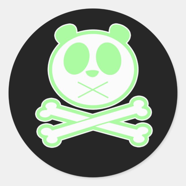 Panda Cross Bone - Green   Classic Round Sticker (Front)