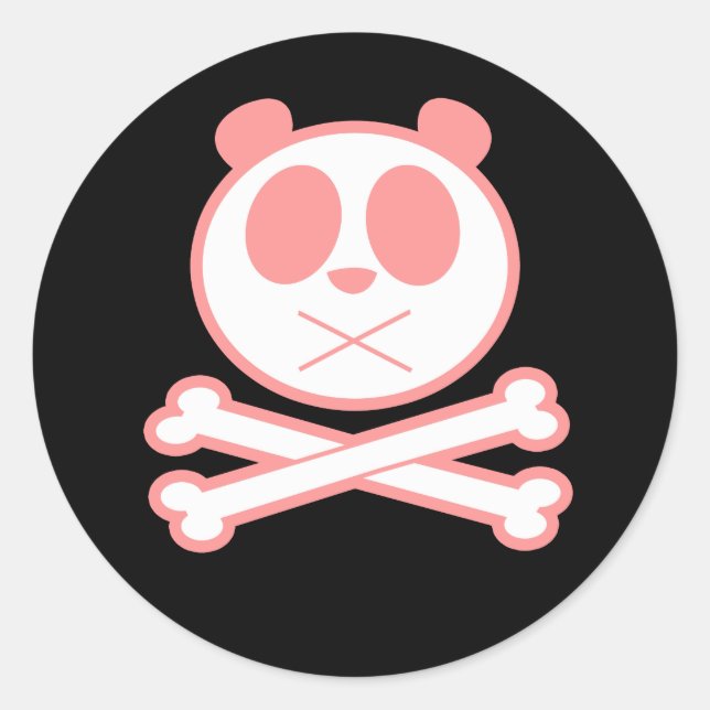 Panda Cross Bone - Pink  Classic Round Sticker (Front)