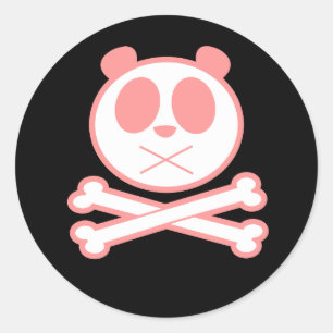 Panda Cross Bone - Pink  Classic Round Sticker