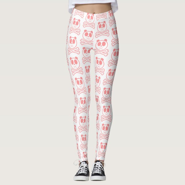 Panda Cross Bone - Pink Leggings (Front)