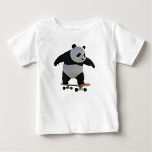 Panda Cub Riding Skateboard on Sidewalk Baby T-Shirt