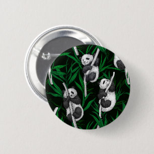 Panda cubs on dark green 6 cm round badge