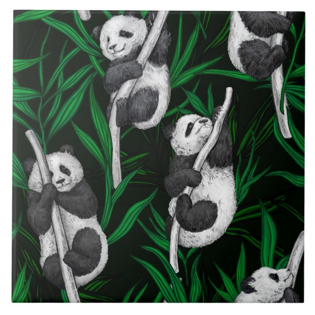 Panda cubs on dark green ceramic tile (Front)