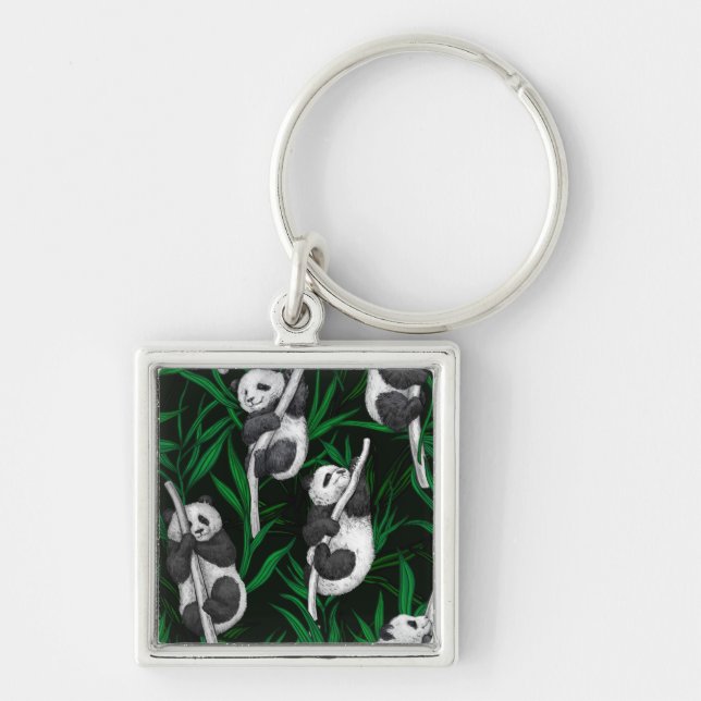 Panda cubs on dark green key ring (Front)